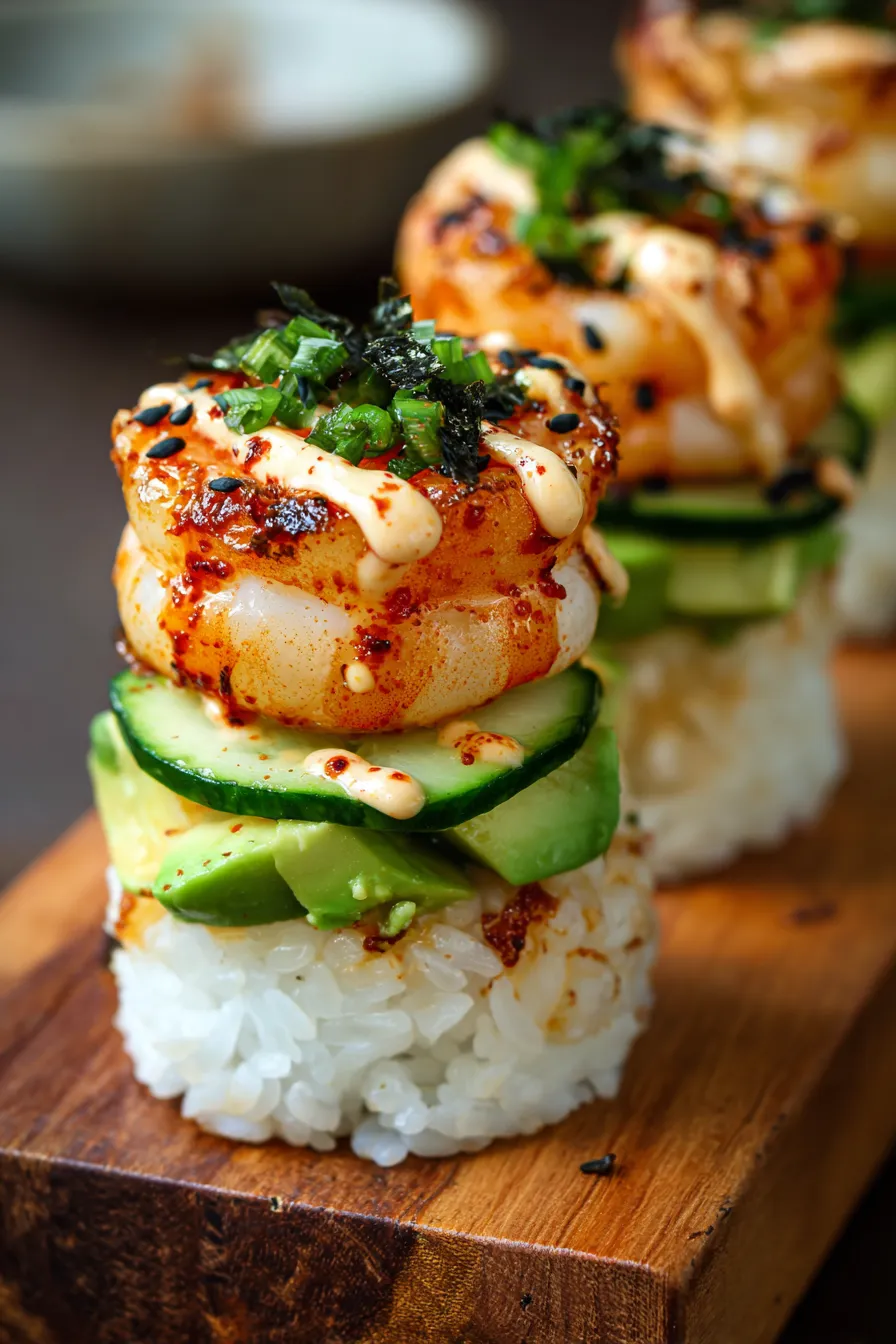 Spicy Shrimp Sushi Stacks-garnish-vibrant