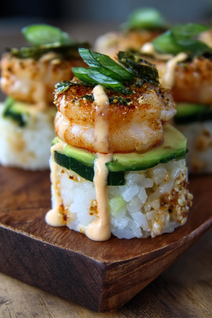 Spicy Shrimp Sushi Stacks-layered-fresh