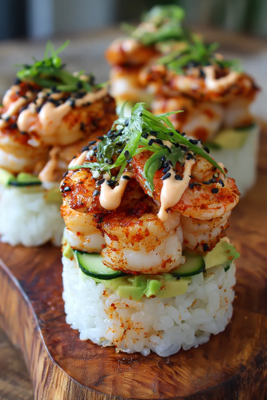 Spicy Shrimp Sushi Stacks-texture-closeup