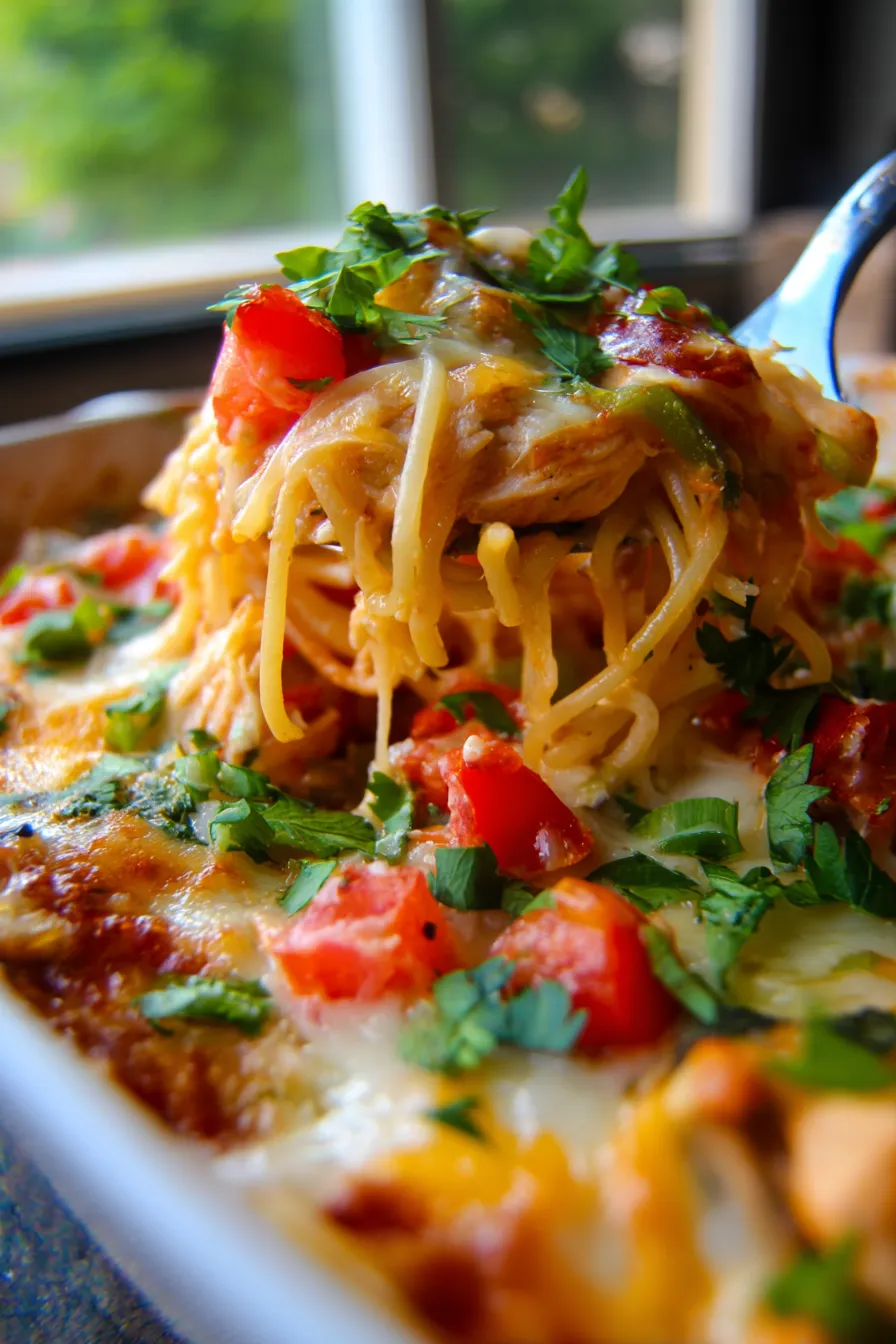 Spicy Southern Chicken Spaghetti Casserole-baked-golden-brown