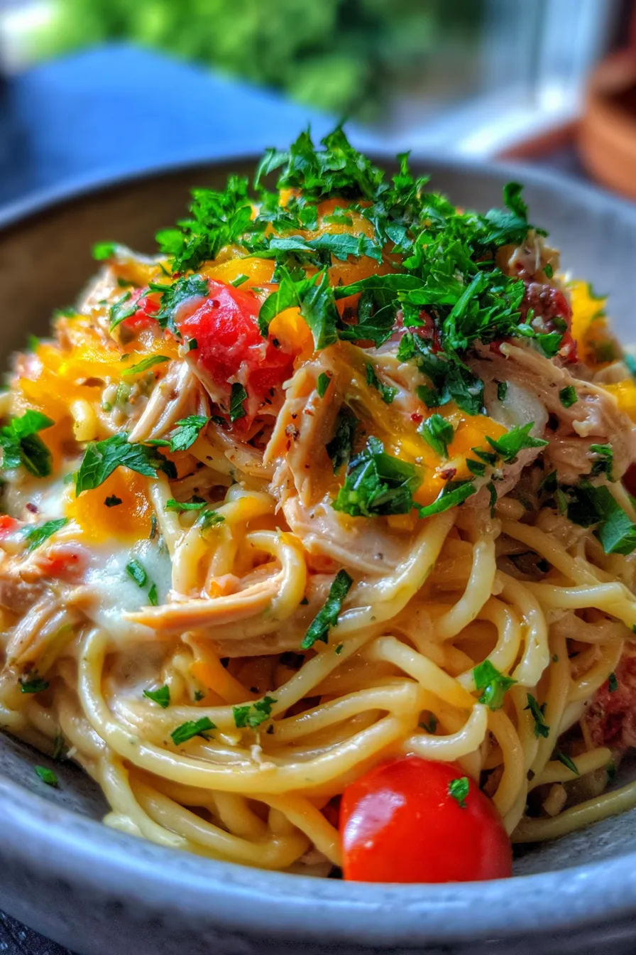 Spicy Southern Chicken Spaghetti Casserole-ingredients-overhead