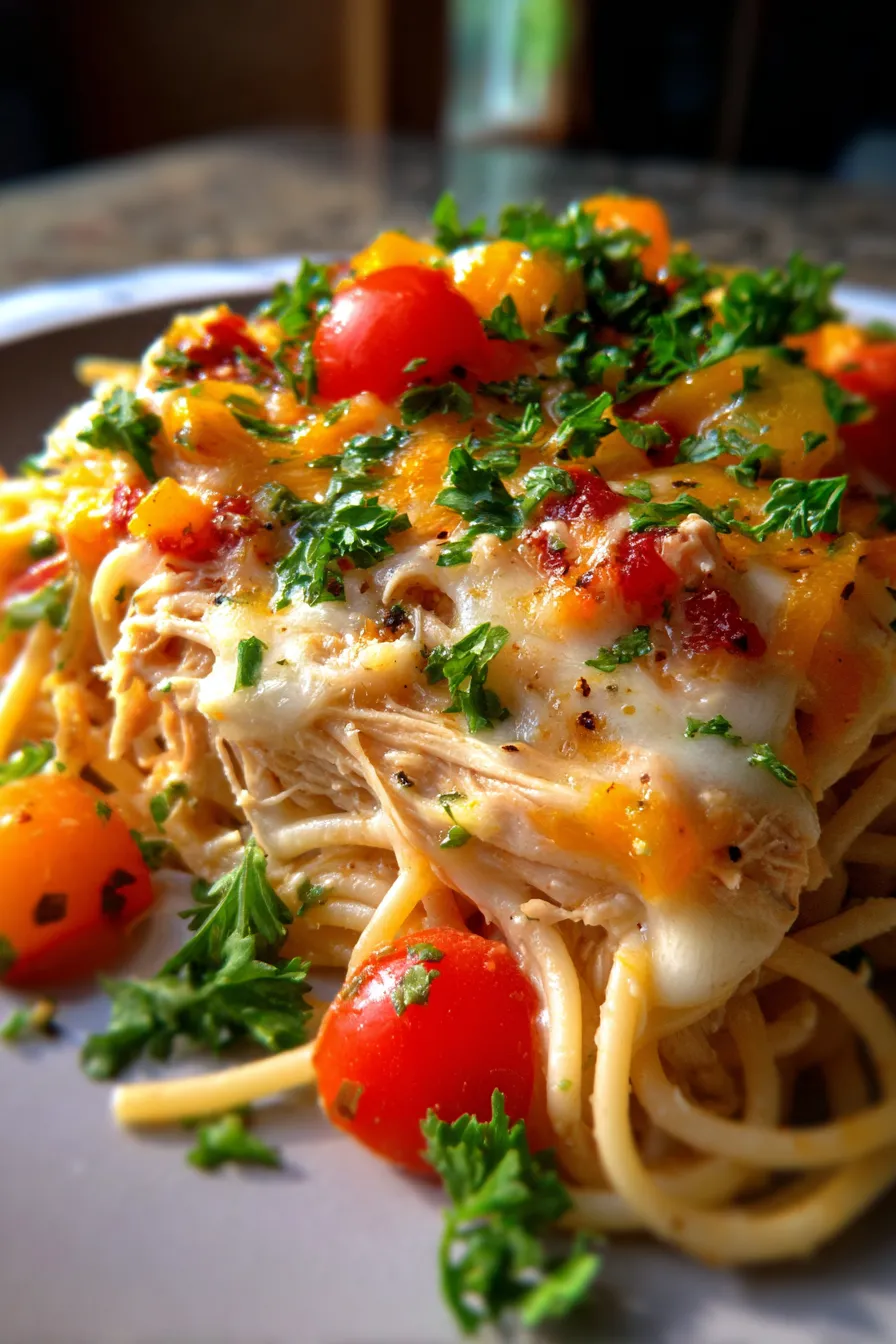 Spicy Southern Chicken Spaghetti Casserole-serving-spoon