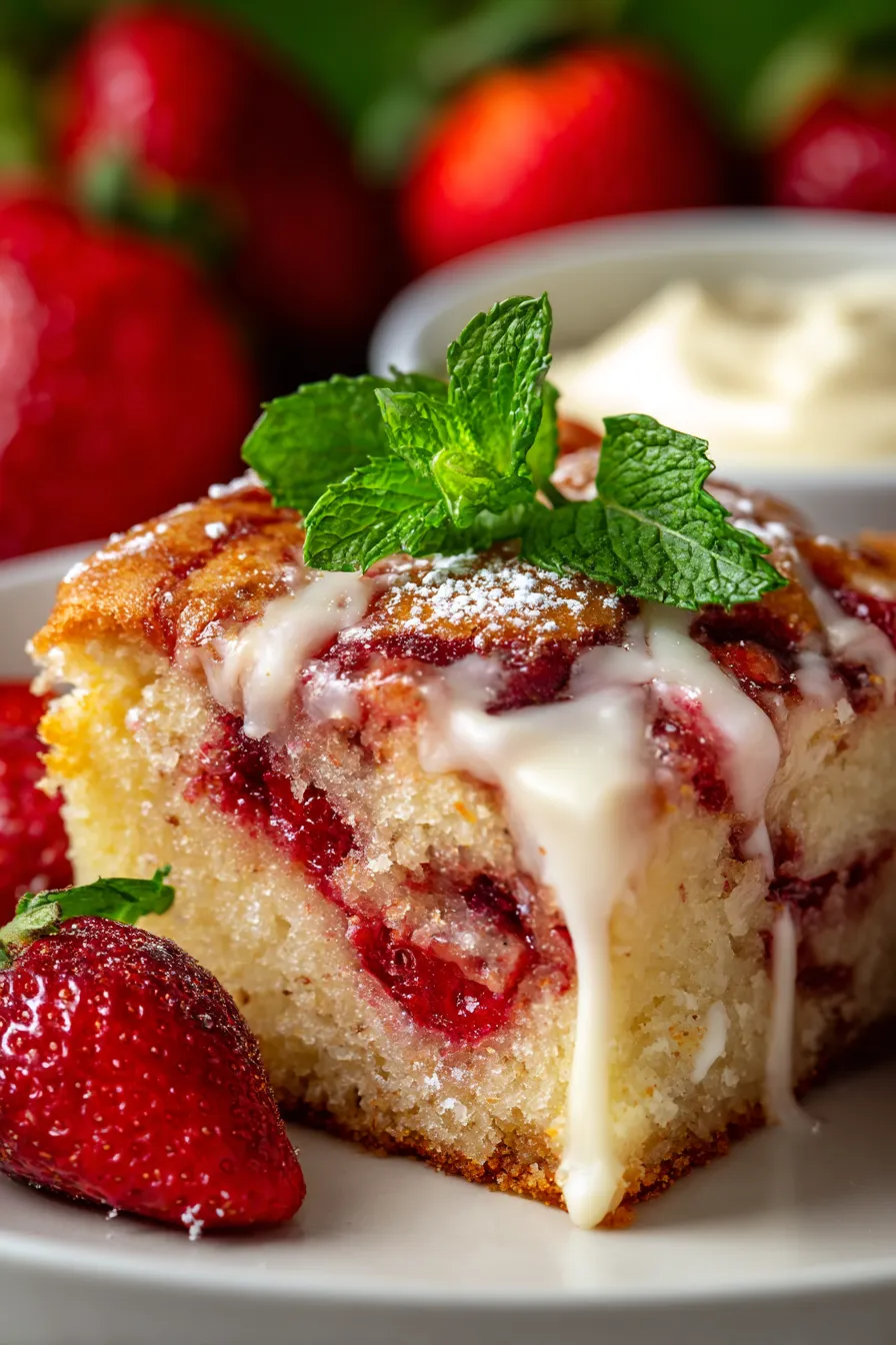 Strawberry Earthquake Cake whole dessert overhead