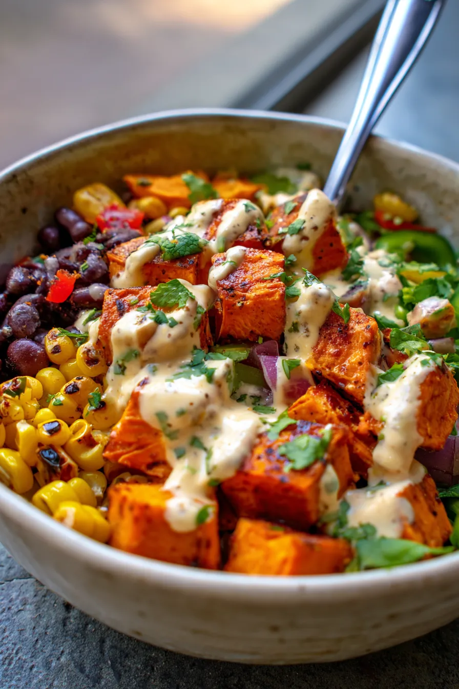 sweet potato taco bowls-finished-dish-tabletop