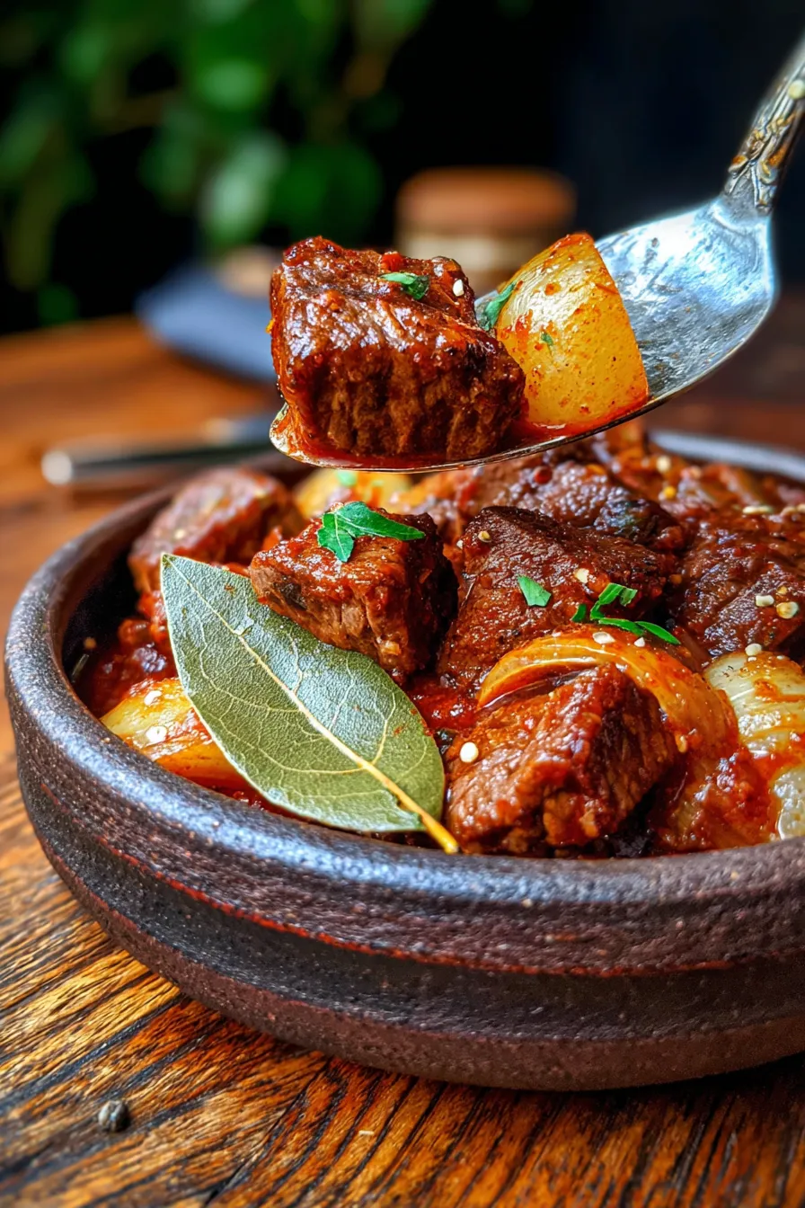 Traditional German Goulash with Tender Beef-serving-close-up