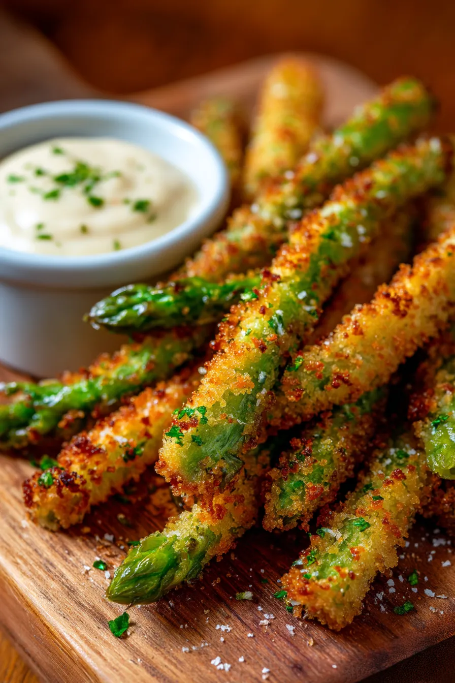 Asparagus Fries arranged on plate healthy side