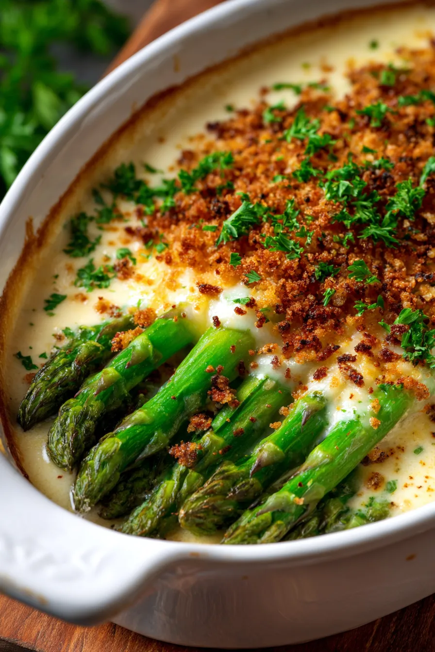 Baked asparagus gratin