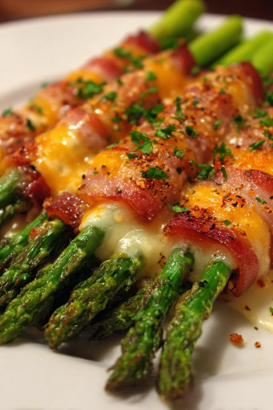 Cheesy Baked Asparagus with Bacon-ingredients-overhead