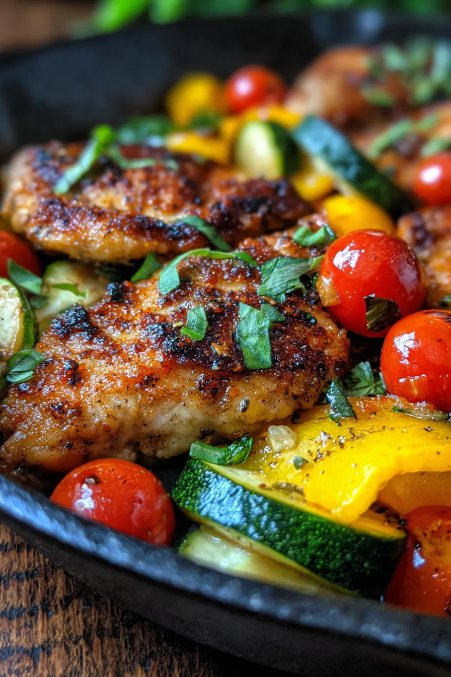 Chicken and Veggie Skillet - cooking in pan - vibrant