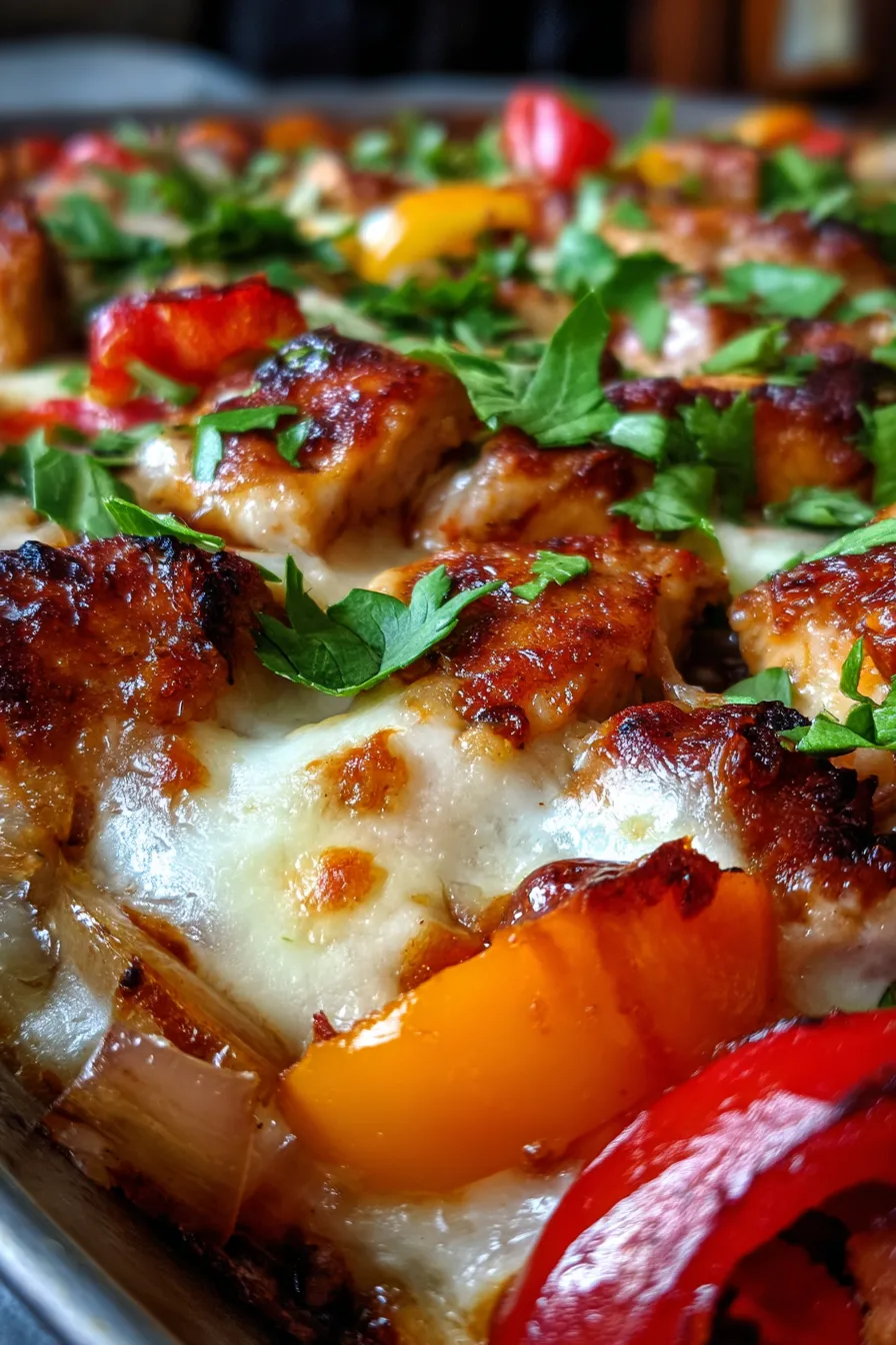 Chicken Fajita Casserole (One Pan)-closeup-texture-vibrant