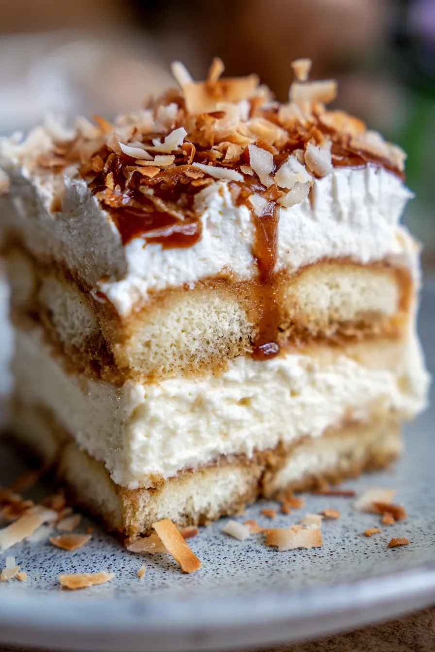 Coconut Rum Tiramisu (Coquito Style)-layered-texture-slice
