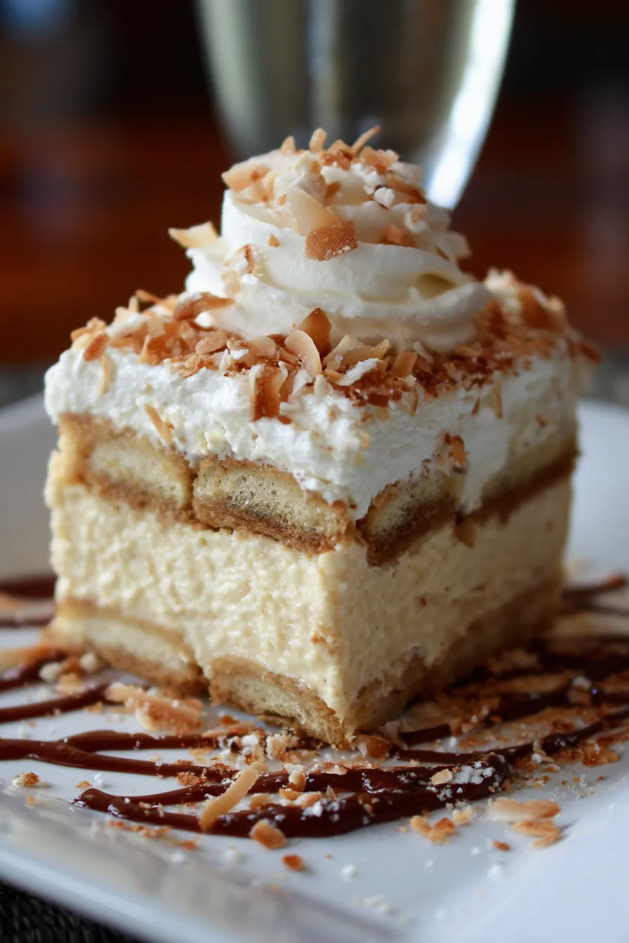 Coconut Rum Tiramisu (Coquito Style)-serving-closeup