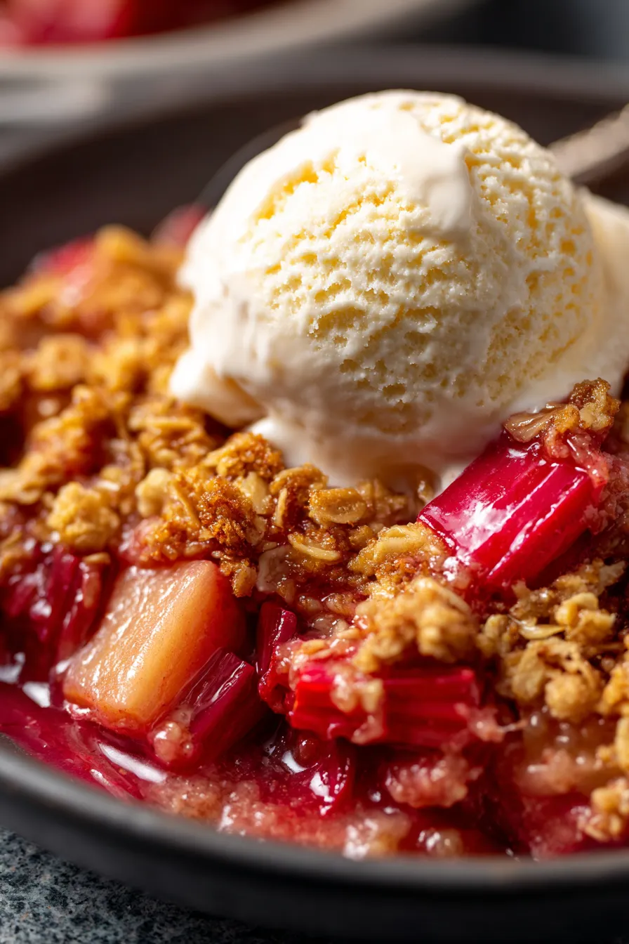 Rhubarb Crisp - with vanilla ice cream - overhead