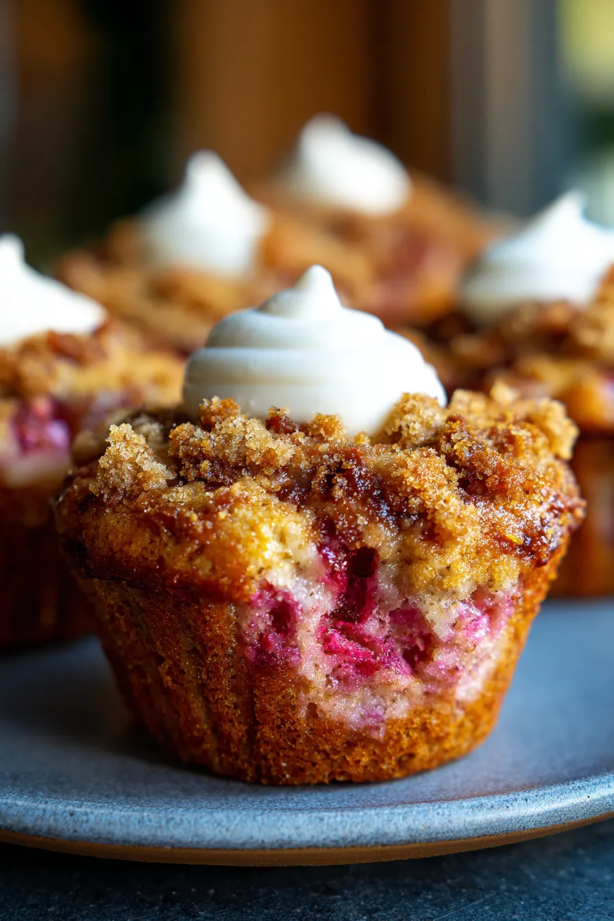Rhubarb Muffins with Greek Yogurt-sliced-tangy filling