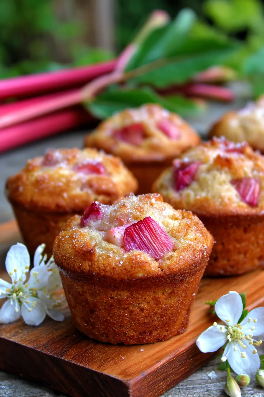Rhubarb Muffins with Greek Yogurt-stack-rustic board