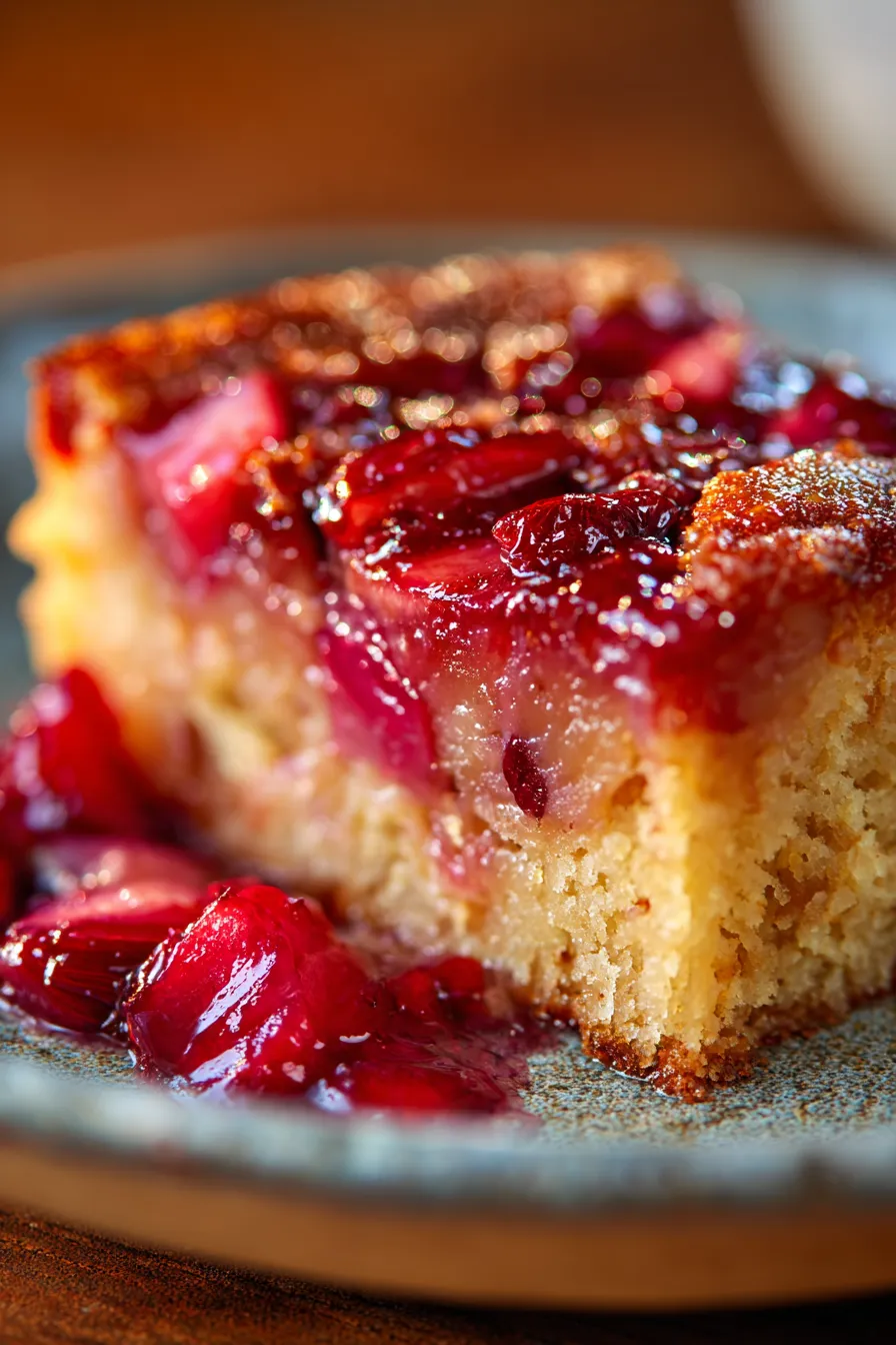 Rhubarb Pudding Cake-overhead-plated