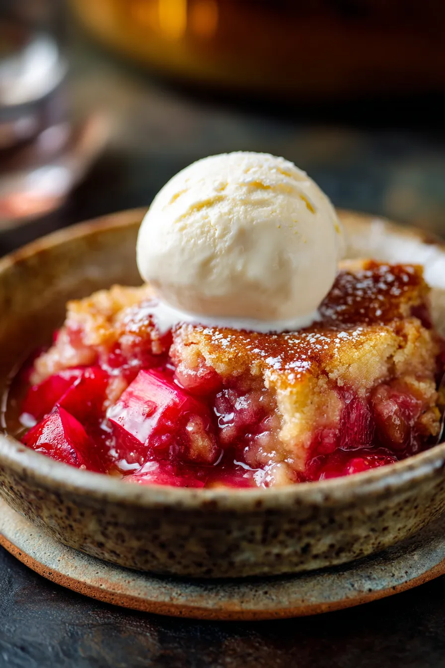 Rhubarb Pudding Cake-serving-icecream