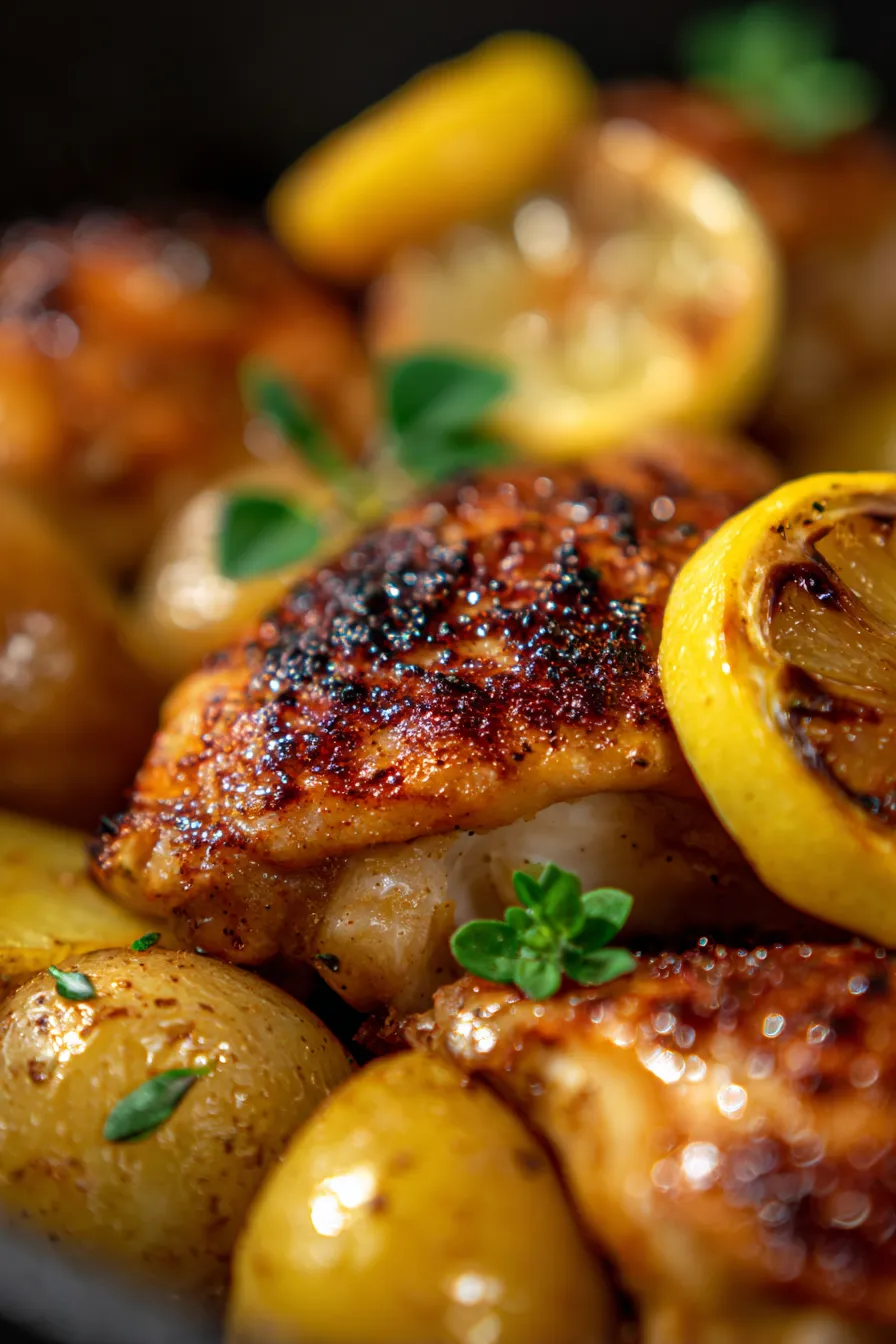 roasted chicken thighs-lemon-oregano-closeup