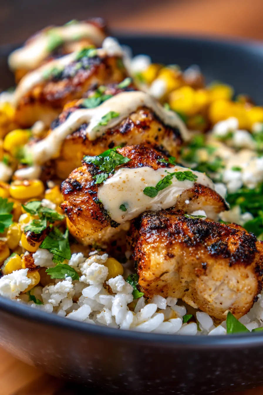 Street Corn Chicken Rice Bowl-texture-closeup